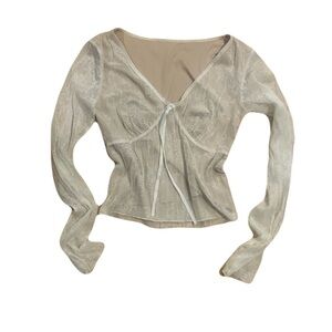 SOLD Beautiful Cream Lace Tie-Front Long Sleeve Top